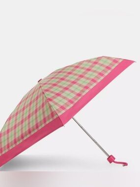 Coach Pink Plaid Compact Travel Umbrella